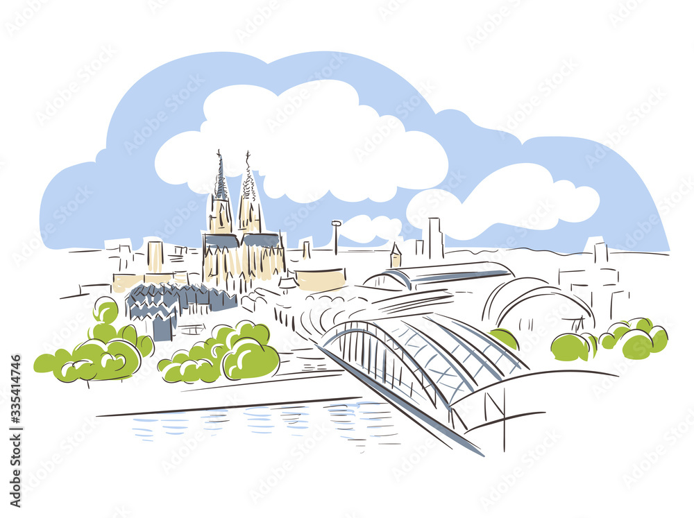 Fototapeta premium Cologne Germany Europe vector sketch city illustration line art