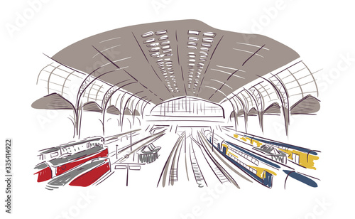 Hamburg railway Germany Europe vector sketch city illustration line art