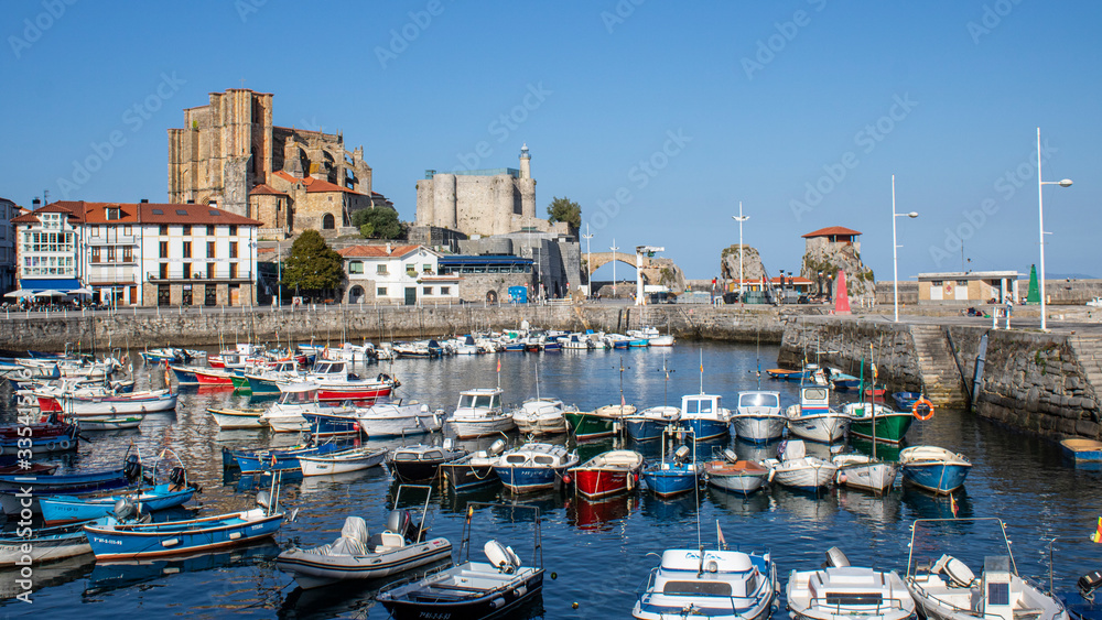 Views of the port and the city of Castro Urdiales.