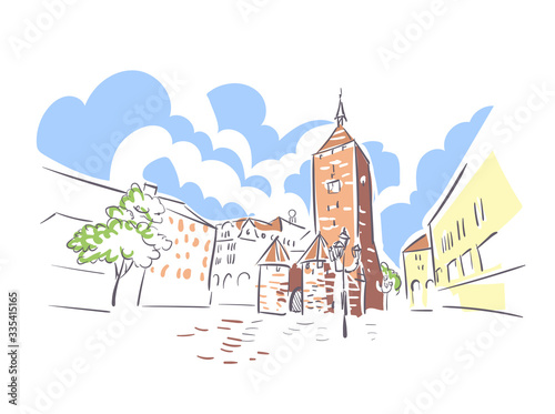 Nurnberg Germany Europe vector sketch city illustration line art