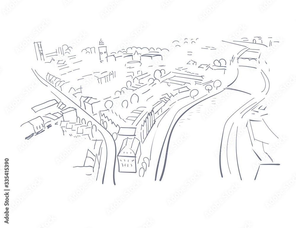 Fototapeta premium Cork Irland Europe vector sketch city illustration line art