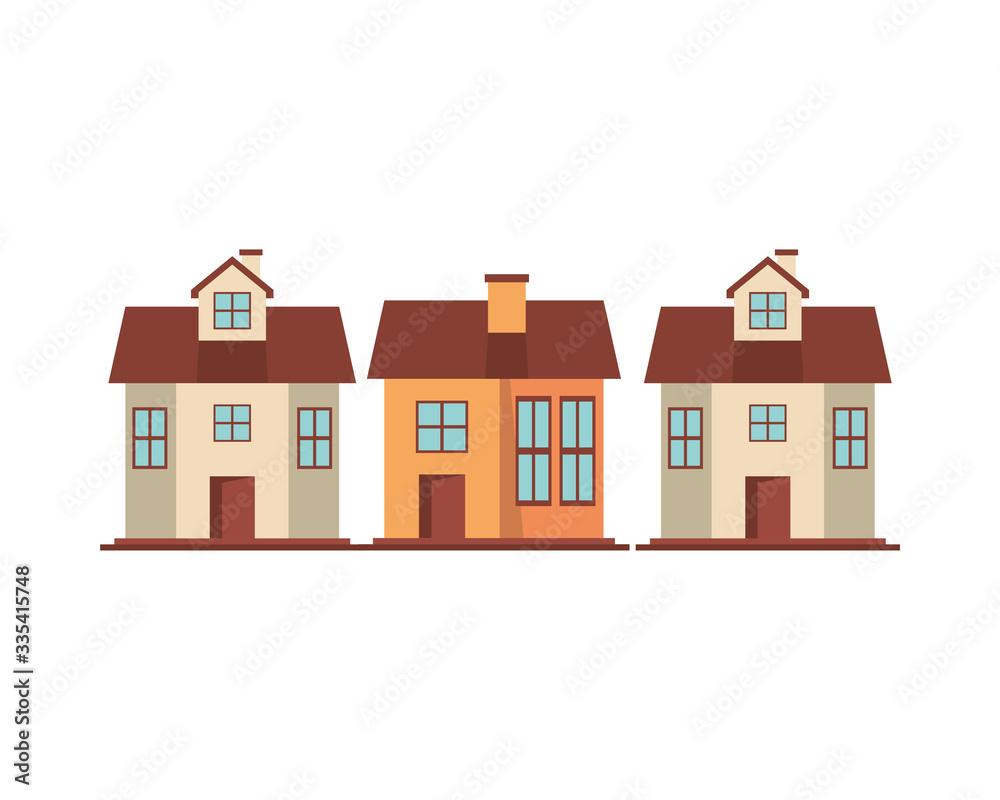 houses fronts facades isolated icons houses fronts facades isolated icons