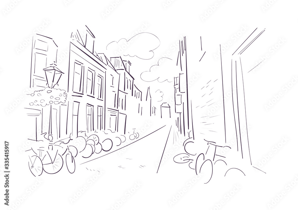 Utrecht Netherlands Europe vector sketch city illustration line art