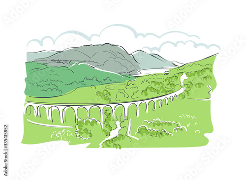 Scotland Europe vector sketch landscape illustration line art