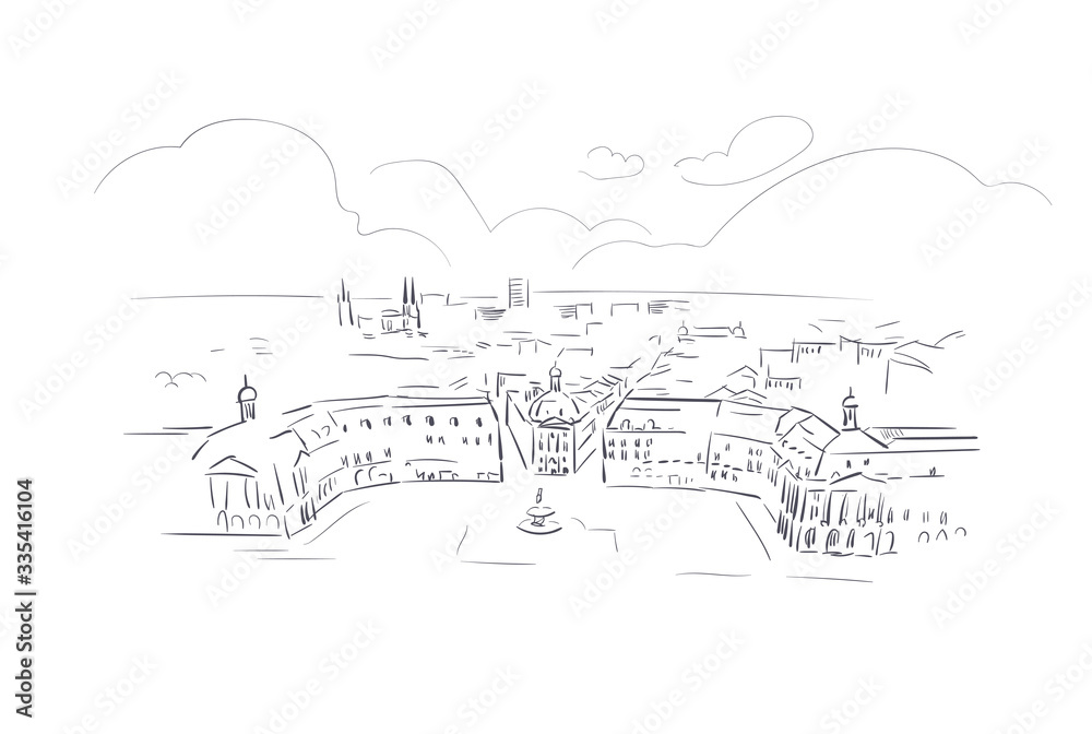Bordeaux France Europe vector sketch city illustration line art
