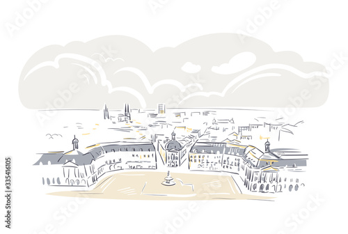 Bordeaux France Europe vector sketch city illustration line art