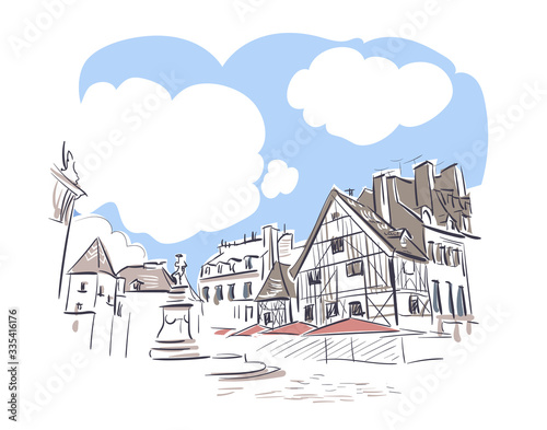 Dijon France Europe vector sketch city illustration line art