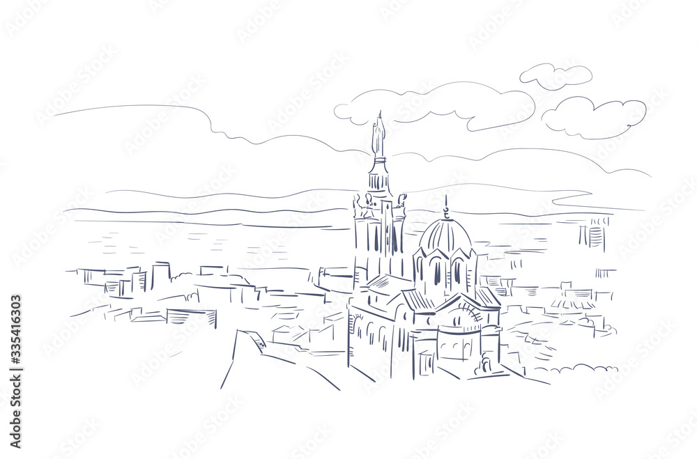 Marseille France Europe vector sketch city illustration line art