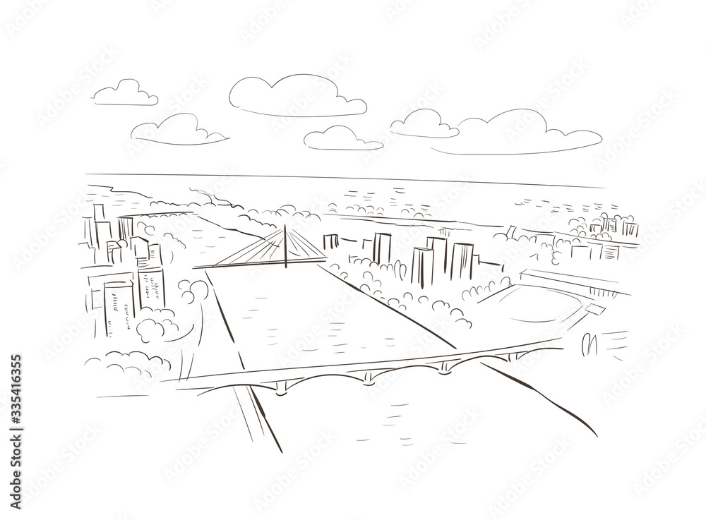 Nantes France Europe vector sketch city illustration line art