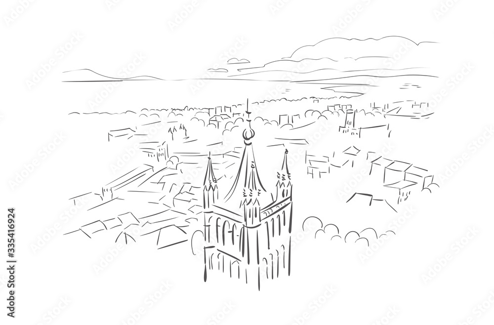 Lausanne Switzerland Europe vector sketch city illustration line art
