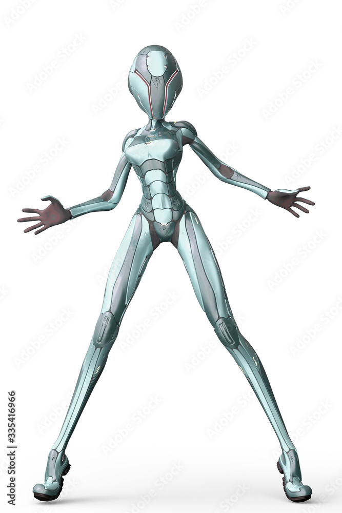 alien girl from the space in a pink suit on white background