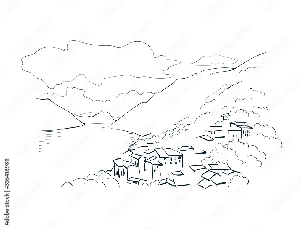 Fototapeta premium Lugano Switzerland Europe vector sketch city illustration line art