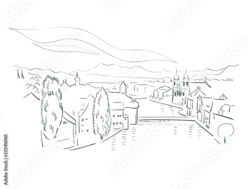 Lucerne Switzerland Europe vector sketch city illustration line art