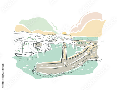 Chania Greece Europe vector sketch city illustration line art