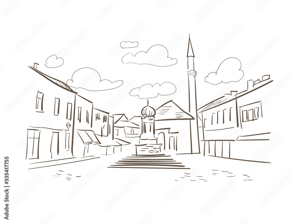 Tuzla Bosnia and Herzegovina Europe vector sketch city illustration line art