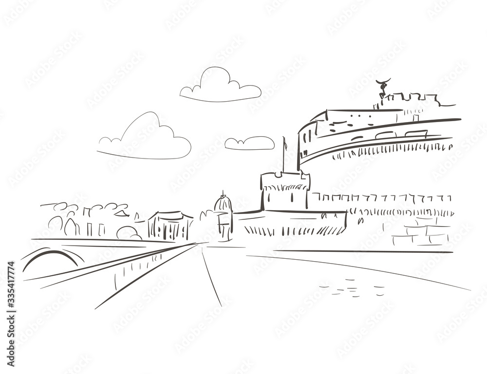 Obraz premium Vatican City Europe vector sketch illustration line art