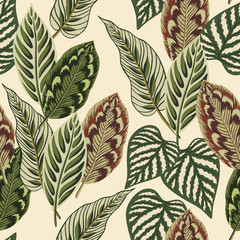 Fototapete Beigefarbene Muster Tropische Palmenblätter Muster auf Beige  © good_mood