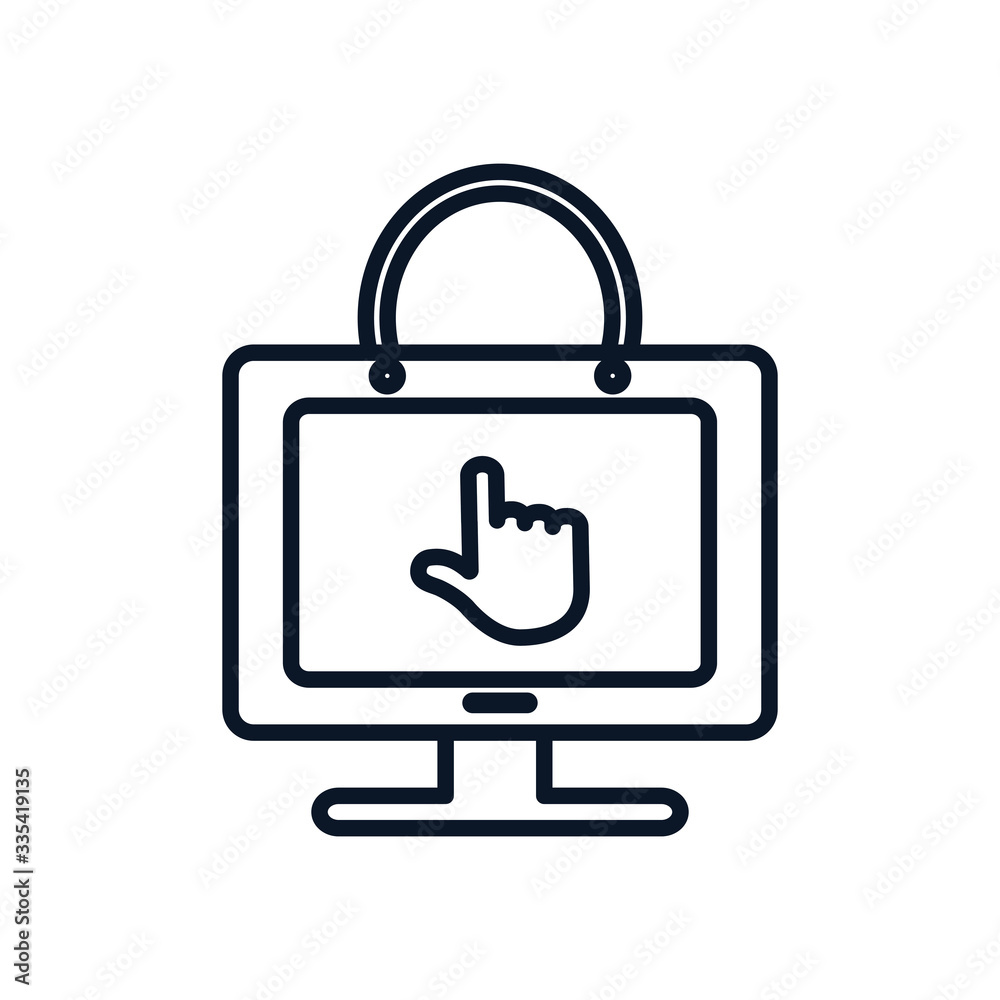 shopping online concept, computer with hand cursor icon, line style shopping online concept, computer with hand cursor icon, line style