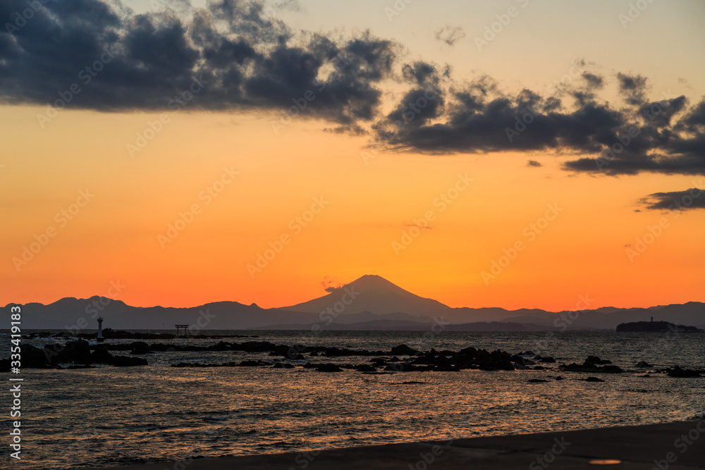 富士山　夕焼け　ダイヤモンド富士