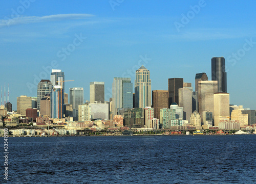 View From The Sea To The Waterfront Skyline Of Seattle