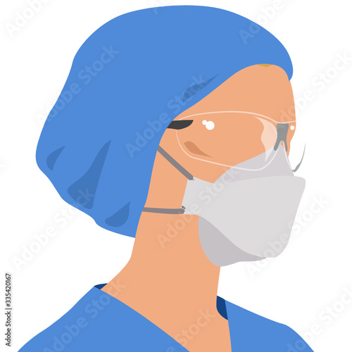Woman with Breathing Mask, Glasses and Bonnet