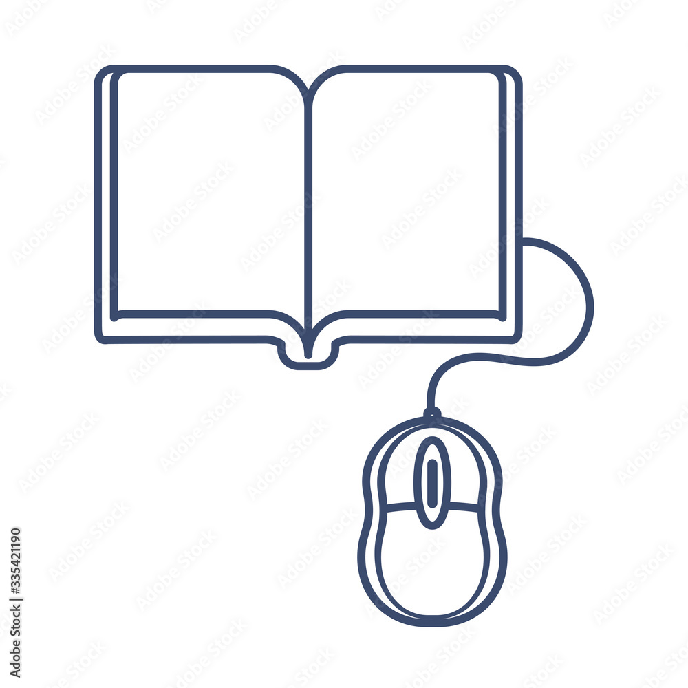 book and computer mouse, online education, line style icon book and computer mouse, online education, line style icon