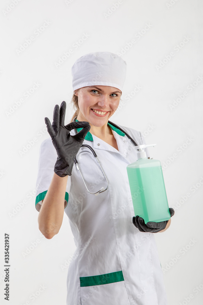 doctor with antiseptic in his hands. doctor with antiseptic in his hands.