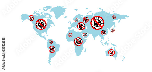 Sign caution coronavirus. Stop coronavirus. Coronavirus outbreak. Coronavirus danger and public health risk disease and flu outbreak. Pandemic medical concept with dangerous cells.Vector illustration