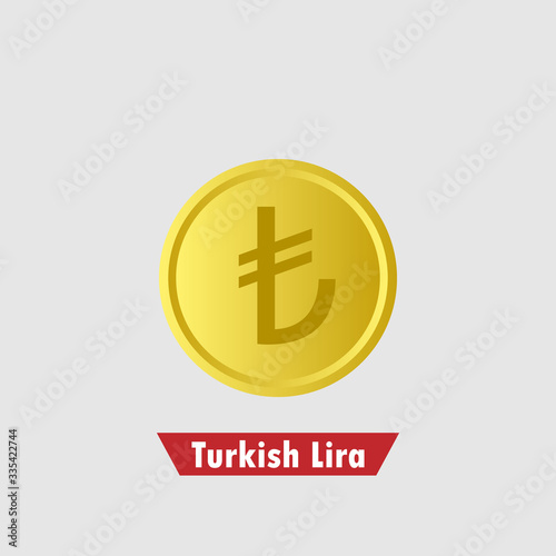 Gold Turkish lira symbol. Isolated vector illustration.