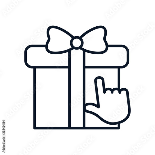 shopping online concept, gift box and hand cursor icon, line style