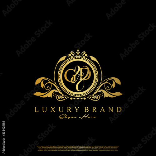 G & D / GD logo initial vector mark. Initial letter G and D GD logo luxury vector mark, gold color elegant classical symmetric curves decor.