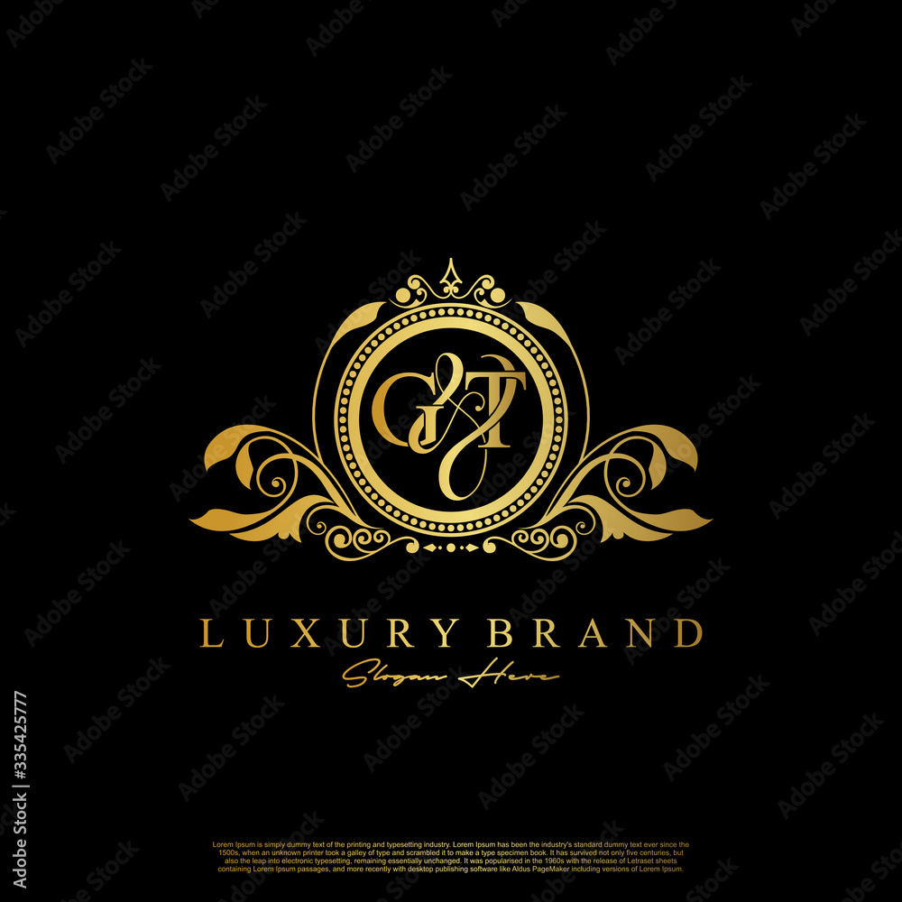 G & T / GT logo initial vector mark. Initial letter G and T GT logo luxury vector mark, gold color elegant classical symmetric curves decor. G & T / GT logo initial vector mark. Initial letter G and T GT logo luxury vector mark, gold color elegant classical symmetric curves decor.