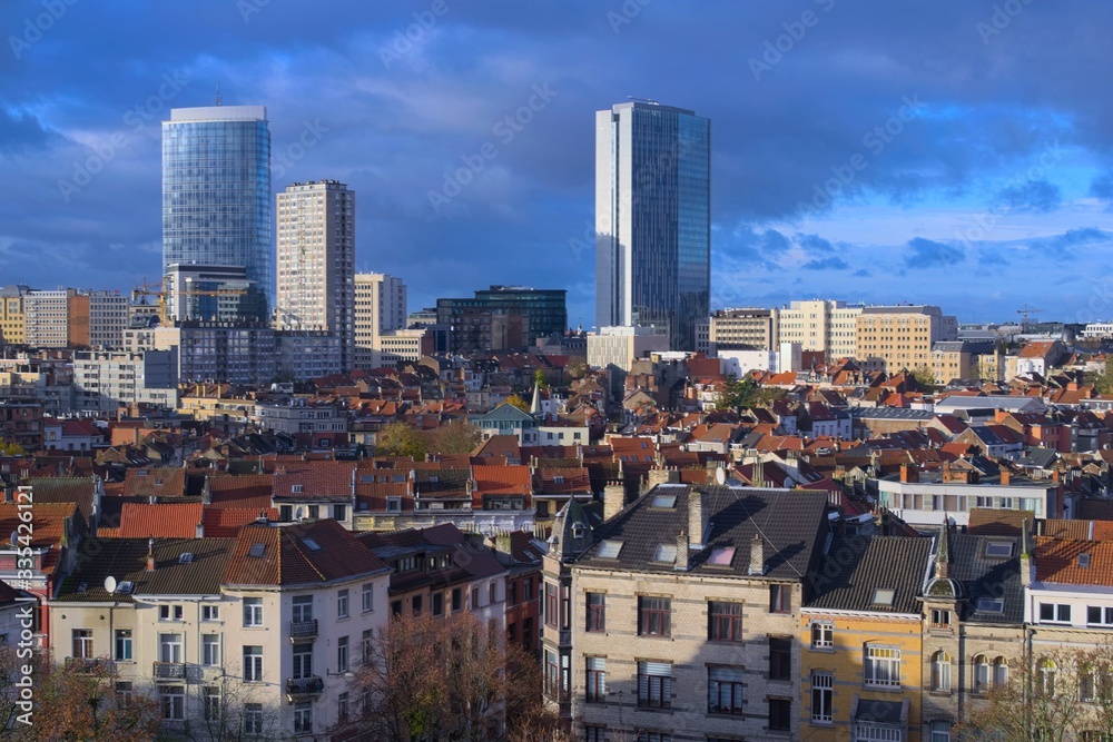 Financial district of Brussels, Belgium. Elevated view taken from Schaerbeek district.