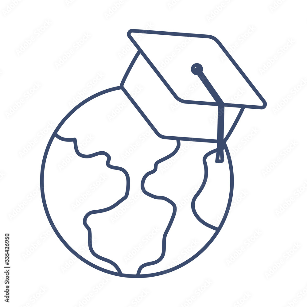 earth globe with graduation cap , line style icon earth globe with graduation cap , line style icon