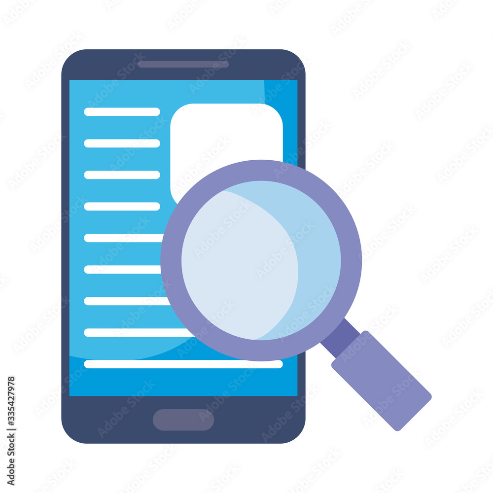 smartphone with magnifying glass on white background smartphone with magnifying glass on white background