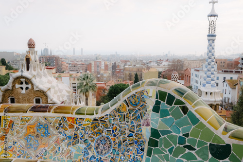 city view from park guell in barcelona spain