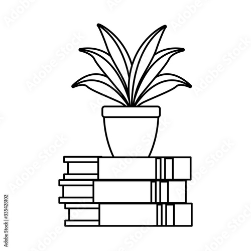houseplant in pile books home decoration