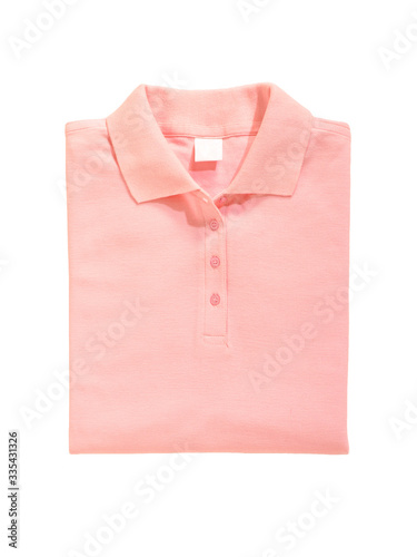 folded polo shirt pink red isolated on white background