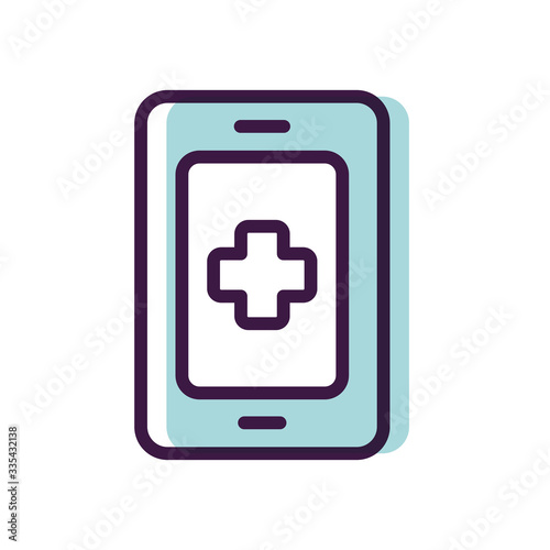 healthcare concept, smartphone with medical app icon, line color style