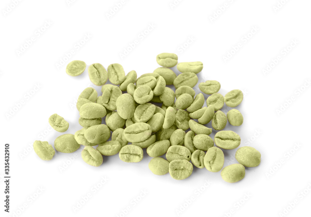Green coffee beans on white background Green coffee beans on white background
