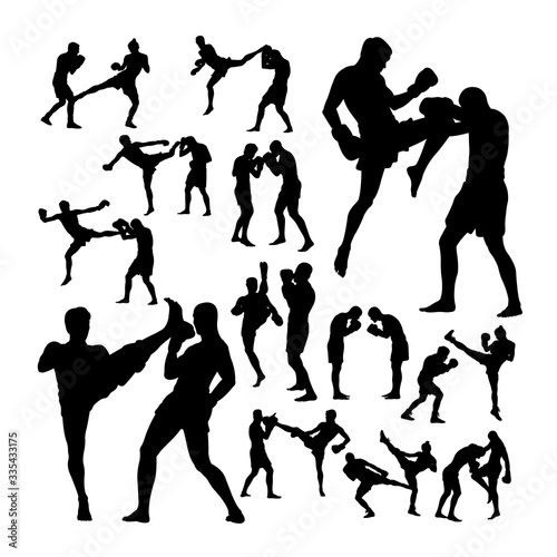 Couple thai boxing martial art silhouettes. Good use for symbol, logo, web icon, mascot, sign, or any design you want.