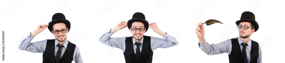 Young man in hat isolated on white Young man in hat isolated on white