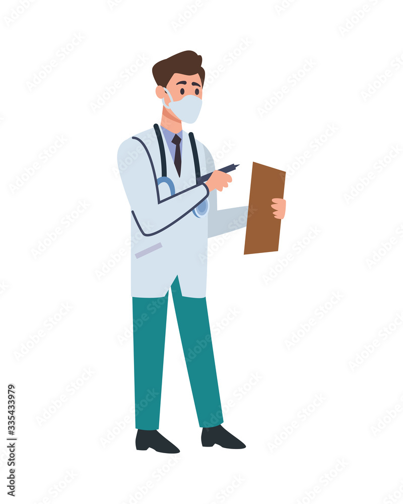 doctor professional with face mask and check list doctor professional with face mask and check list