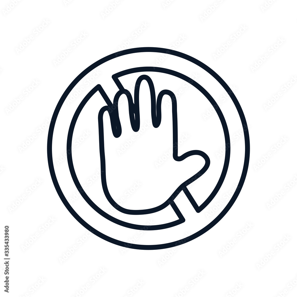 stop covid19 concept, forbidden sign with stop hand icon, line style stop covid19 concept, forbidden sign with stop hand icon, line style