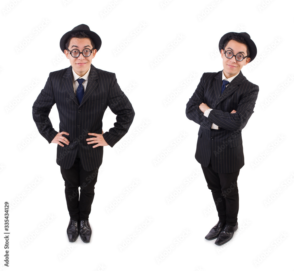 Funny gentleman in striped suit isolated on white Funny gentleman in striped suit isolated on white