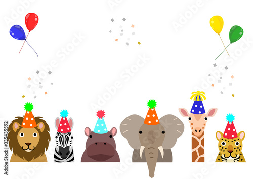 happy safari animals with party hat border © Studio Ayutaka