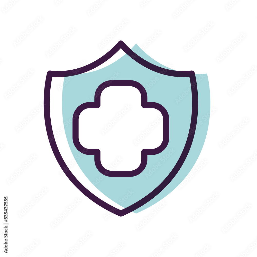 shield with medical cross icon, line color style shield with medical cross icon, line color style