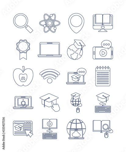 set of icons online education, education technology, line style icon © djvstock