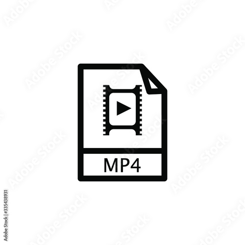 Mp4 Movie Vidio Icon , Template Logo Design Emblem Isolated Illustration , Tecnology Cinema Outline Solid Background White
