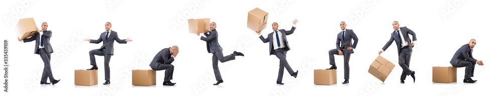 Businessman with box isolated on the white Businessman with box isolated on the white